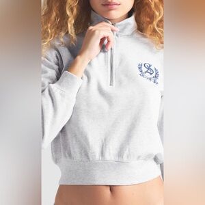 Skims Lightweight Fleece Shrunken Quarter Zip Rare Embroidered Logo NWT Gray